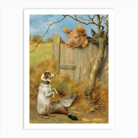 Vintage Painting Pigs And Dogs Art Print