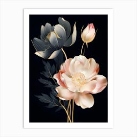 Flowers On A Black Background 20 Art Print