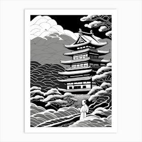 Japan Castle And Monk , 1472   Art Print