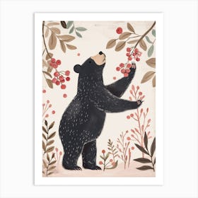 American Black Bear Standing And Reaching For Berries Storybook Illustration 4 Art Print