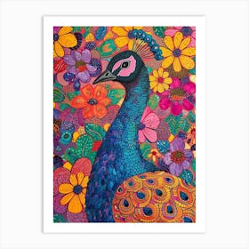 Floral Colourful Peacock Portrait 1 Art Print