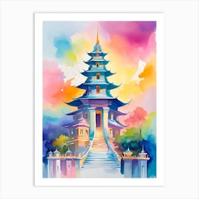 Watercolor Asian Pagoda Art Print