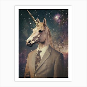 Unicorn In A Suit In Space Art Print