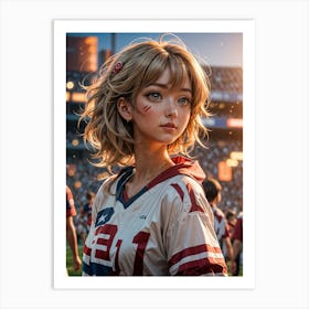 Anime Girl In Football Uniform 1 Art Print