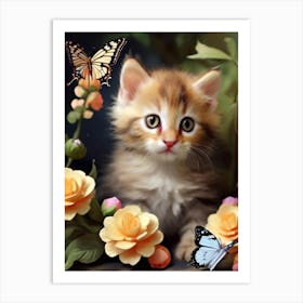 Cat With Butterflies Art Print