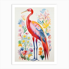 Colourful Bird Painting Crane 1 Art Print