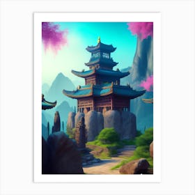 Asian Village Temple Art Print