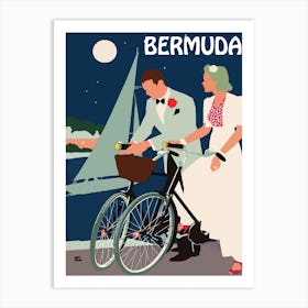 Bermuda, Couple On Bicycles on a Full Moon Art Print