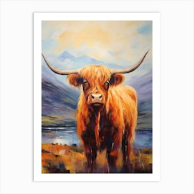 Highland Cow Impressionism Style By The Loch Art Print