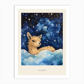 Baby Llama 3 Sleeping In The Clouds Nursery Poster Art Print