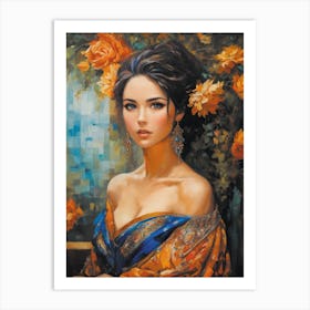 Woman With Flowers Art Print