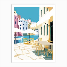 Mykonos, Greece, Flat Pastels Tones Illustration 2 Art Print