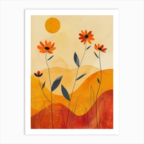 Sunset With Daisies 1 Art Print