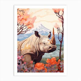 Colourful Rhino With Plants 9 Art Print