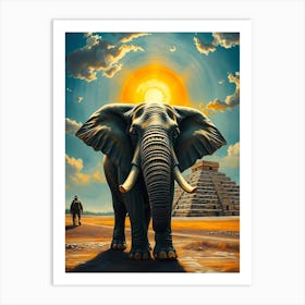 Elephant In Front Of Pyramid Art Print