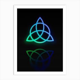 Neon Blue and Green Abstract Geometric Glyph on Black n.0271 Art Print