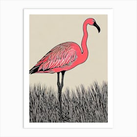 Greater Flamingo 3 Linocut Bird Art Print