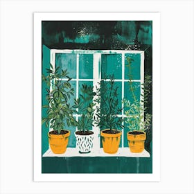 Potted Herbs On The Windowsil Illustration 2 Art Print