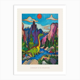 Colourful Wavy Line Dinosaur Mountain Illustration Poster Art Print