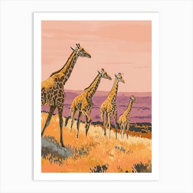 Giraffes In A Line At Sunset 1 Art Print