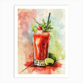 Bloody Mary Watercolour Inspired Cocktail 2 Art Print