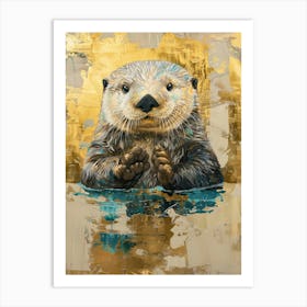 Sea Otter Gold Effect Collage 1 Art Print