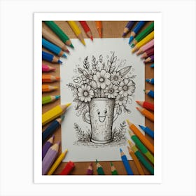 Flower Pot Coloring Page Art Print