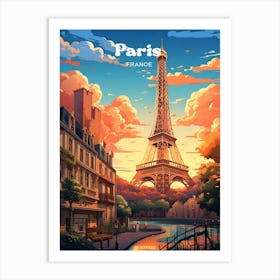 Paris France Sunset Modern Travel Art Art Print