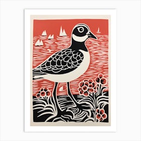 Vintage Bird Linocut Grey Plover 1 Art Print