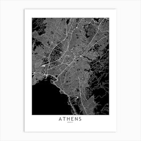 Athens Black And White Map Art Print