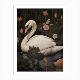 Dark And Moody Botanical Swan 3 Art Print