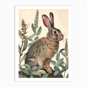 American Sable Black Blockprint Rabbit Illustration 4 Art Print
