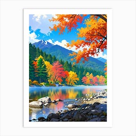 Autumn Trees By The River Art Print