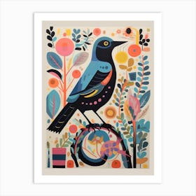 Colourful Scandi Bird Blackbird 4 Art Print
