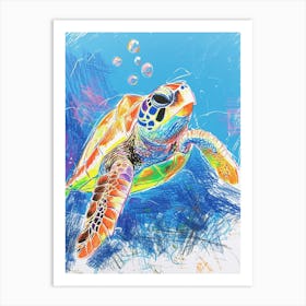 Sea Turtle Crayon Ocean Doodle 1 Art Print