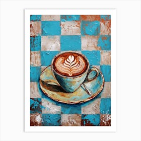 Coffee Blue Checkered 3 Art Print