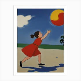 Girl Throwing A Frisbee Art Print