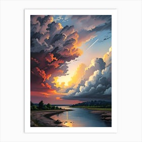 Sunset Over A River Art Print