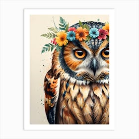 Owl With Flowers Art Print