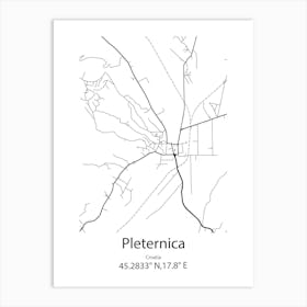 Pleternica,Croatia Minimalist Map Art Print