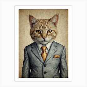 Cat In Business Suit 3 Art Print