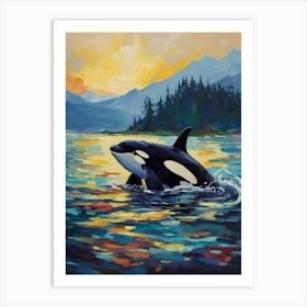 Blue & Orange Orca Whale Oil Painting Style Art Print