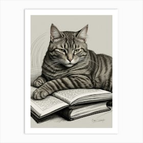 Cat Reading Book Art Print