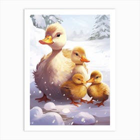 Winter Duckling Family Animated 3 Art Print