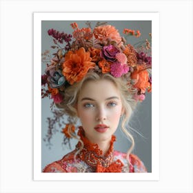 Beautiful Girl With Flower Crown Art Print