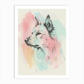 Pastel Norwegian Buhund Dog Line Illustration 1 Art Print