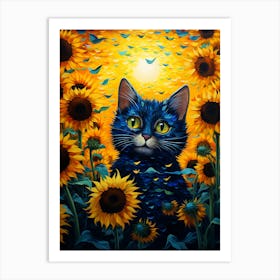 Cat Sunflowers Wall Art 5 Art Print