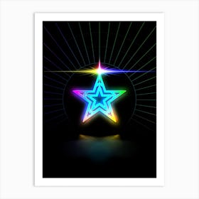 Neon Geometric Glyph in Candy Blue and Pink with Rainbow Sparkle on Black n.0142 Art Print