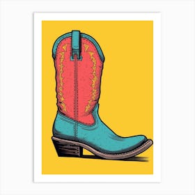 Cowgirl Boots Bright Colours Illustration 2 Art Print