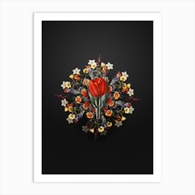 Vintage Gesner's Tulip Branch Floral Wreath on Wrought Iron Black n.2005 Art Print